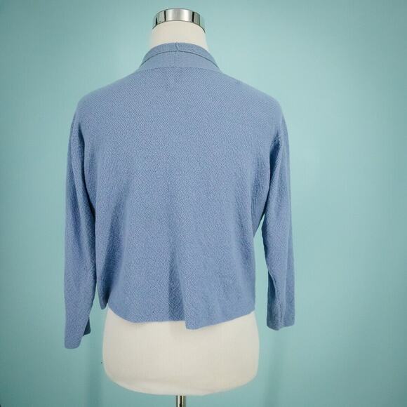 Eileen Fisher Size Large L Blue Long Sleeve Crop Boxy Wool Cardigan Sweater - Picture 2 of 6